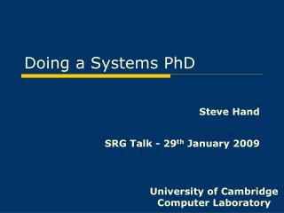 Doing a Systems PhD