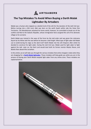 The Top Mistakes To Avoid When Buying a Darth Malak Lightsaber By Artsabers