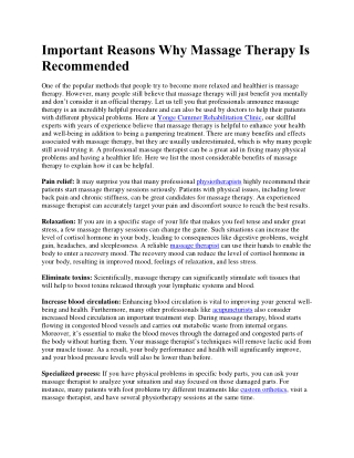 Important Reasons Why Massage Therapy Is Recommended