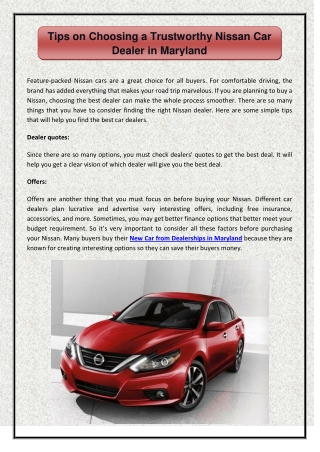 Tips on Choosing a Trustworthy Nissan Car Dealer in Maryland
