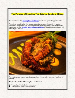 The Purpose of Selecting The Catering San Luis Obispo
