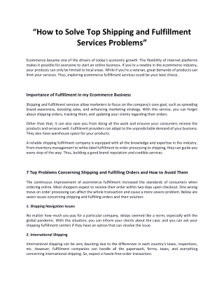 How to Solve Top Shipping and Fulfillment Services Problems