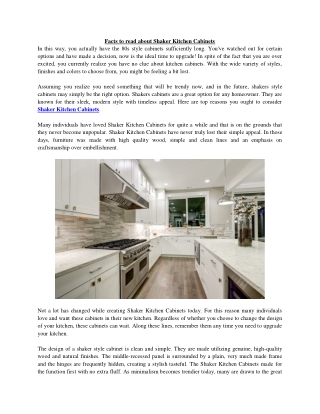 Facts to read about Shaker Kitchen Cabinets