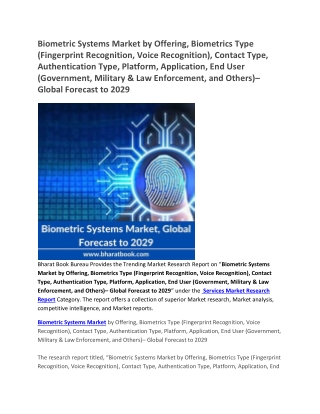 Biometric Systems Market, Global Forecast to 2029