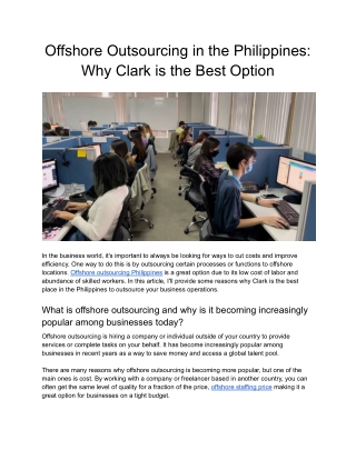 Offshore Outsourcing in the Philippines Why Clark is the Best Option