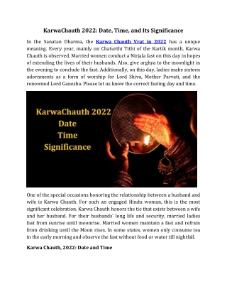 KarwaChauth 2022 Date, Time, and Its Significance