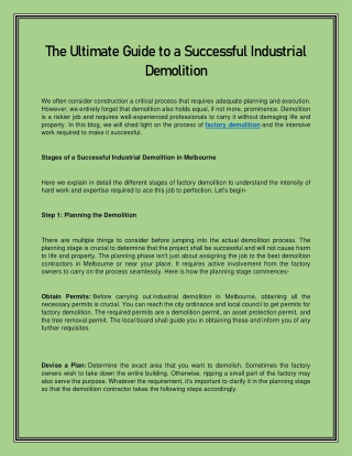 The Ultimate Guide to a Successful Industrial Demolition