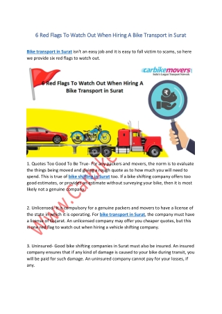 6 Red Flags To Watch Out When Hiring A Bike Transport in Surat