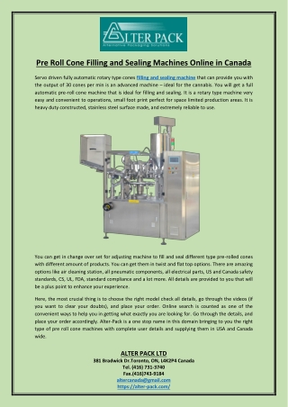 Pre Roll Cone Filling and Sealing Machines Online in Canada