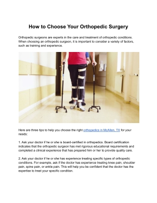 How to Choose Your Orthopedic Surgery