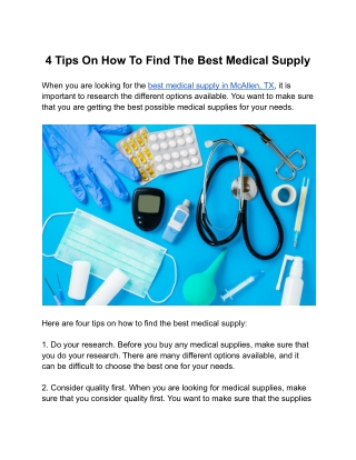 4 Tips On How To Find The Best Medical Supply