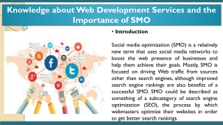 Knowledge about Web Development Services and the Importance of SMO