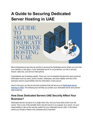 A Guide to Securing Dedicated Server Hosting in UAE