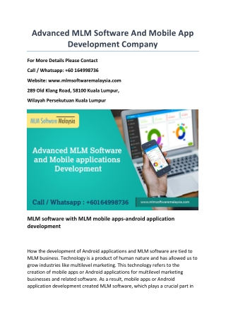 Advanced MLM Software and mobile app development company