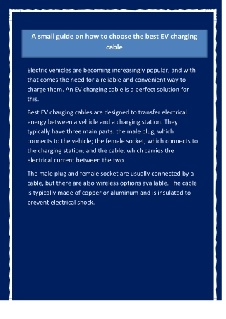 A small guide on how to choose the best EV charging cable