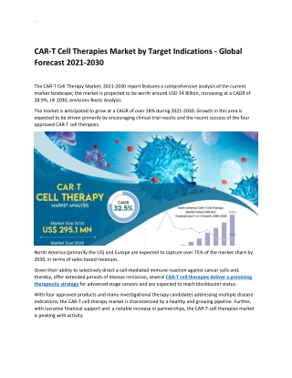 CAR-T Cell Therapies Market | Market Size & Analysis | Industry Trends, 2021-203