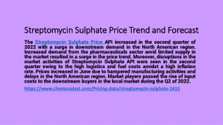 Streptomycin Sulphate Price Trend and Forecast