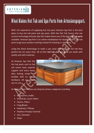 What Makes Hot Tub and Spa Parts from Artesianspapart.com the Best