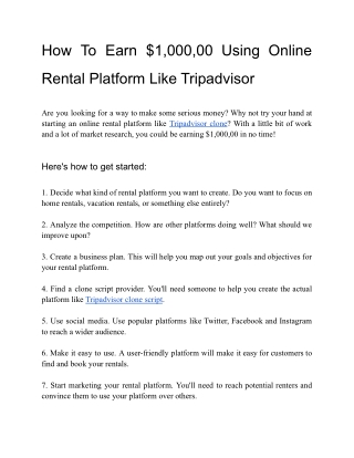 How To Earn $1,000,00 Using Online Rental Platform Like Tripadvisor