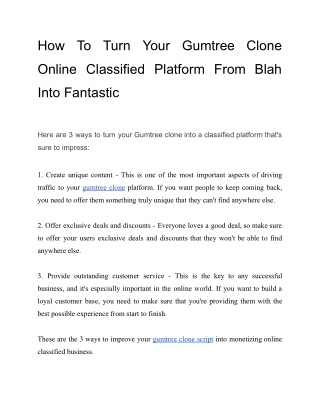 How To Turn Your Gumtree Clone Online Classified Platform From Blah Into Fantastic
