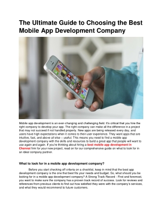The Ultimate Guide to Choosing the Best Mobile App Development Company