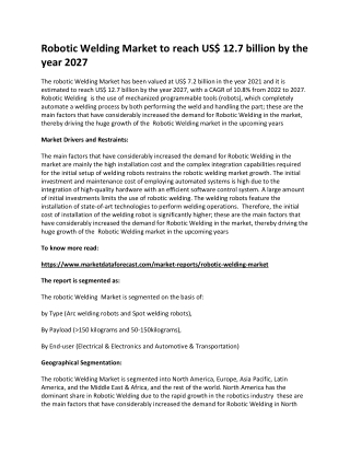 Robotic Welding Market