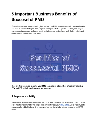 5 Important Business Benefits of Successful PMO