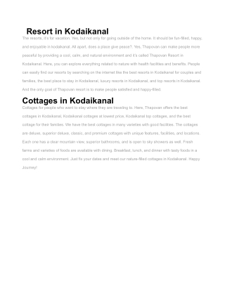 Best budget friendly resorts in Kodaikanal