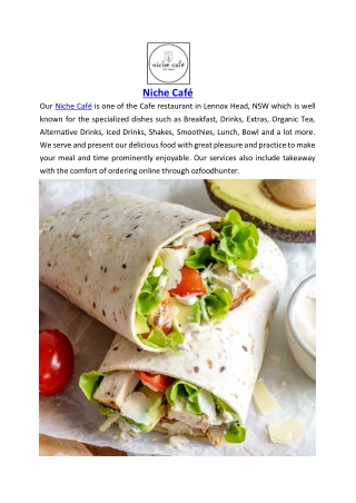 5% off - Niche Café Takeaway Menu Lennox Head, NSW