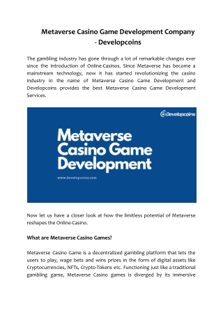 Metaverse Casino Game Development Company - Developcoins