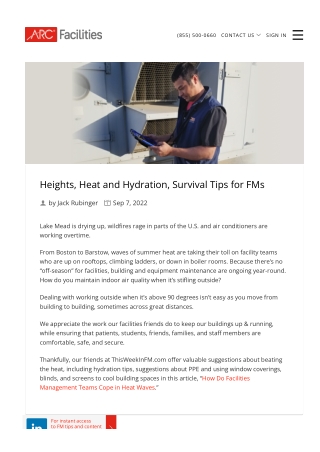 Heights, Heat and Hydration, Survival Tips for FMs