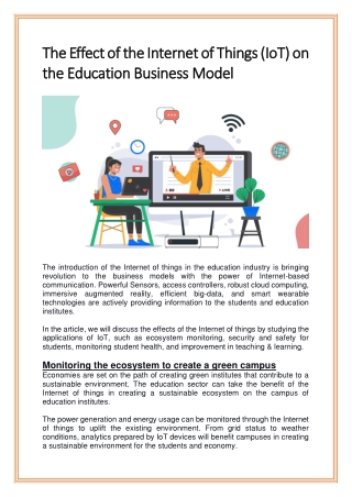 The Effect of the Internet of Things (IoT) on the Education Business Model