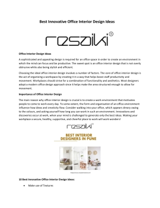 Office Interior Designers in Pune at Resaiki
