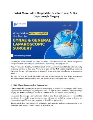 What Makes Altec Hospital the Best for Gynae & Gen. Laparoscopic Surgery