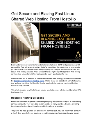 Get Secure and Blazing Fast Linux Shared Web Hosting From Hostbillo
