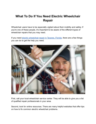 What To Do If You Need Electric Wheelchair Repair