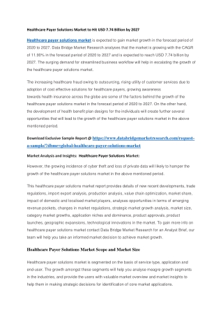Healthcare Payer Solutions Market to Hit USD 7.74 Billion by 2027