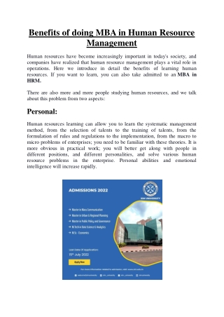 Benefits of doing MBA in Human Resource Management