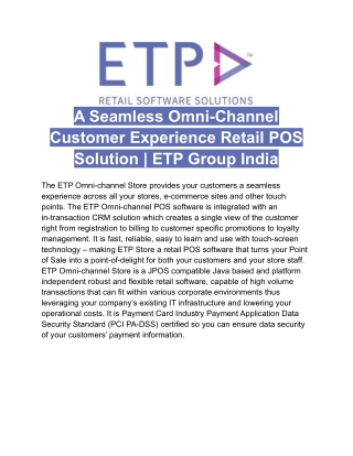 A Seamless Omni-Channel Customer Experience Retail POS Solution | ETP Group Indi