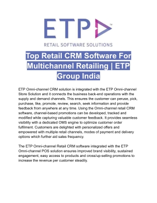 Top Retail CRM Software For Multichannel Retailing | ETP Group India