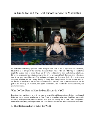 A Guide to Find the Best Escort Service in Manhattan