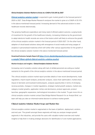Clinical Analytics Solution Market to Grow at a CAGR of 20.10 by 2027