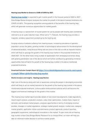 Hearing Loop Market to Grow at a CAGR of 8.90 by 2027