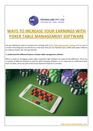 Ways To Increase Your Earnings With Poker Table Management Software
