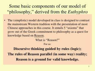 Some basic components of our model of “philosophy,” derived from the Euthyphro