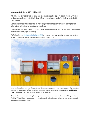 Container Building in UAE