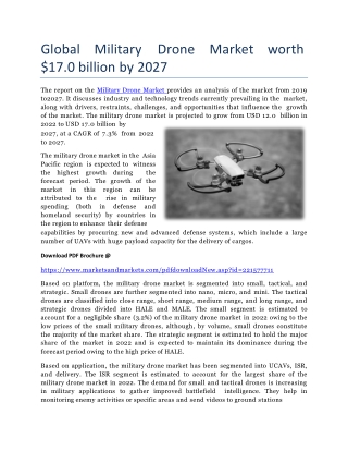 Global Military Drone Market worth $17.0 billion by 2027