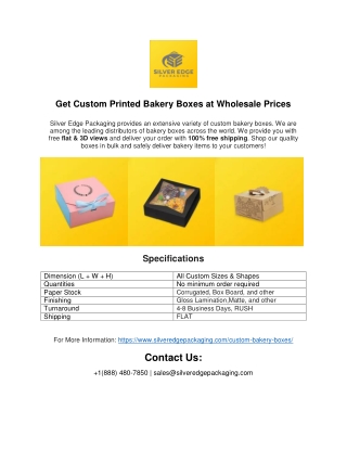 Get Custom Printed Bakery Boxes at Wholesale Prices