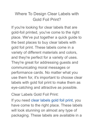 Where To Design Clear Labels with Gold Foil Print