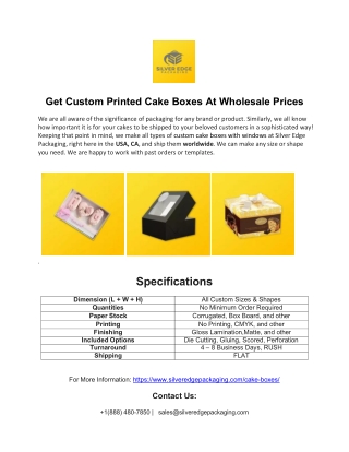 Get Custom Printed Cake Boxes At Wholesale Prices